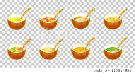 スープ&ポタージュ8種類セット 料理・食べ物の手描き水彩イラスト素材 スープ&ポタージュ8種類セット 料理・食べ物の手描き水彩イラスト素材 115854988
