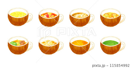 スープ&ポタージュ8種類セット 料理・食べ物の手描き水彩イラスト素材 スープ&ポタージュ8種類セット 料理・食べ物の手描き水彩イラスト素材 115854992