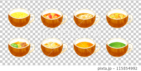 スープ&ポタージュ8種類セット 料理・食べ物の手描き水彩イラスト素材 スープ&ポタージュ8種類セット 料理・食べ物の手描き水彩イラスト素材 115854992