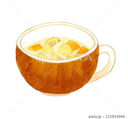 クラムチャウダー　料理・食べ物の手描き水彩イラスト素材 115854994