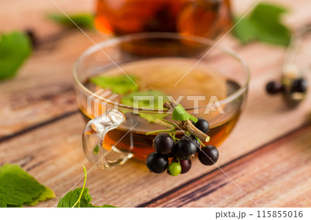 herbal tea from currant leaves and berries 115855016