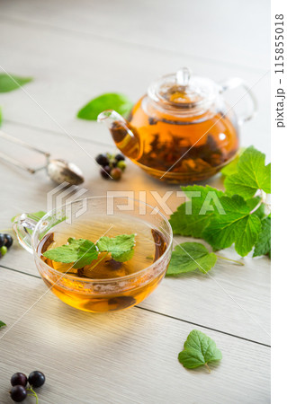 herbal tea from currant leaves and berries herbal tea from currant leaves and berries 115855018