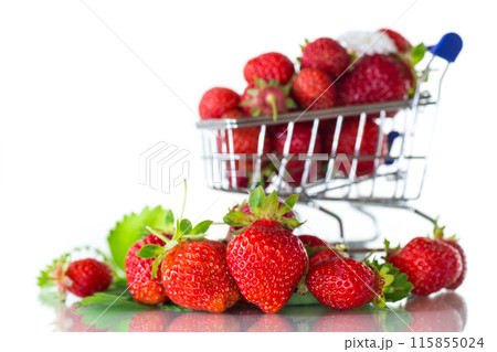 red ripe strawberry spring on a white background red ripe strawberry spring on a white background 115855024