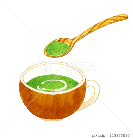 ほうれん草のポタージュと木製スプーン 料理・食べ物の手描き水彩イラスト素材 ほうれん草のポタージュと木製スプーン 料理・食べ物の手描き水彩イラスト素材 115855050