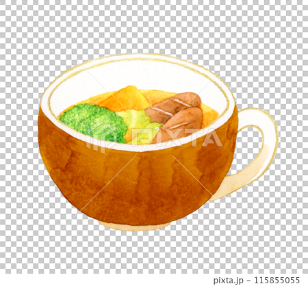 Pot-au-feu（蔬菜湯）烹飪和食物手繪水彩插畫素材 115855055