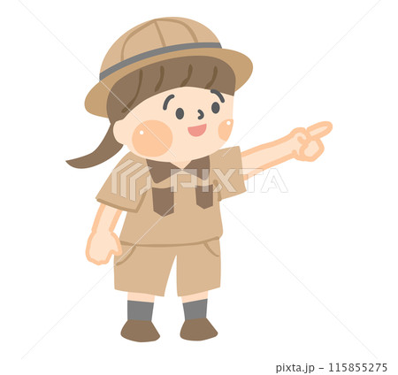 指差しをする探検服を着た女の子のキャラクター 115855275