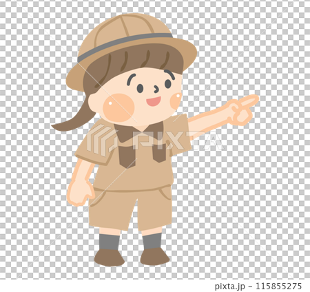 指差しをする探検服を着た女の子のキャラクター 115855275