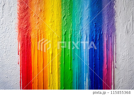 White textured wall with brush strokes of rainbow colors 115855368