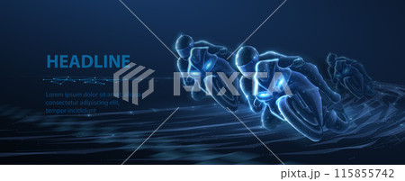 Fast motorcyclist on a blue background. Motorcycle race, Moto GP 115855742