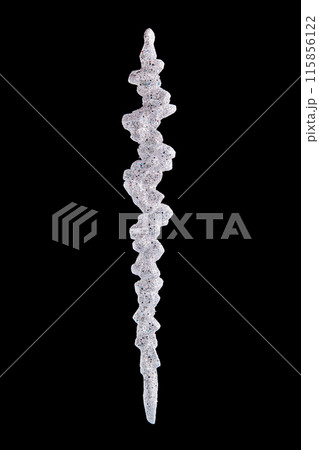 Christmas glass Christmas tree toy decoration icicle white isolated on black background 115856122