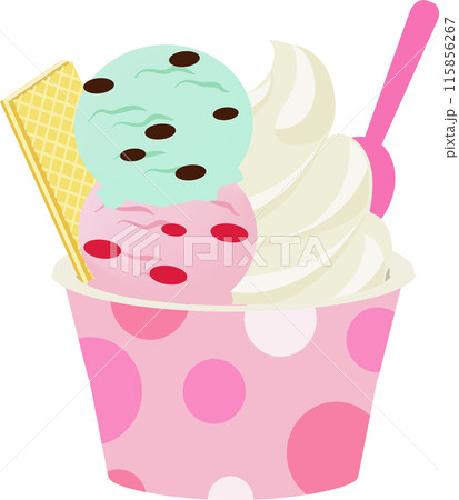 カップに入ったソフトクリームとアイスクリーム 115856267