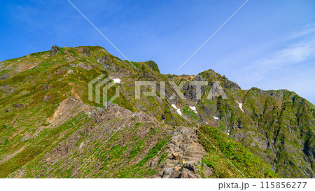 初夏の谷川岳西黒尾根と岩稜帯を登る登山者 初夏の谷川岳西黒尾根と岩稜帯を登る登山者 115856277