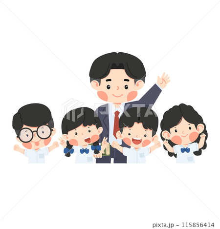 Group of Happy Kids with their Teacher vector Group of Happy Kids with their Teacher vector 115856414