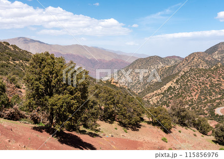 Scenic mountain landscape at Tizi n'Test pass in the Atlas mountains Scenic mountain landscape at Tizi n'Test pass in the Atlas mountains 115856976