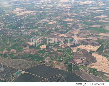 Aerial view of Moroccan countryside seen from an airplane 115857018