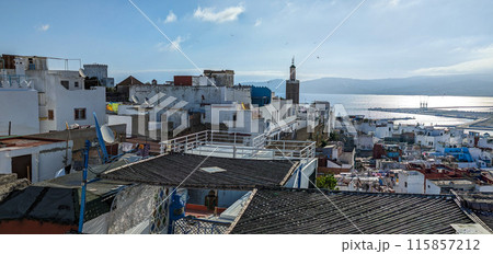 Scenic panoramic view over the rooftops of the medina of Tangier Scenic panoramic view over the rooftops of the medina of Tangier 115857212