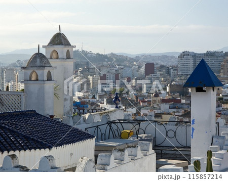 Scenic panoramic view over the rooftops of the medina of Tangier Scenic panoramic view over the rooftops of the medina of Tangier 115857214