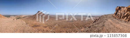 Magnificent panoramic view from Mount Zagora into the Draa valley Magnificent panoramic view from Mount Zagora into the Draa valley 115857308