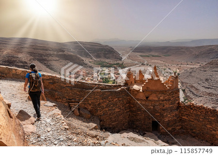Hiking through the old Id Aissa agadir, an old granary in Amtoudi 115857749