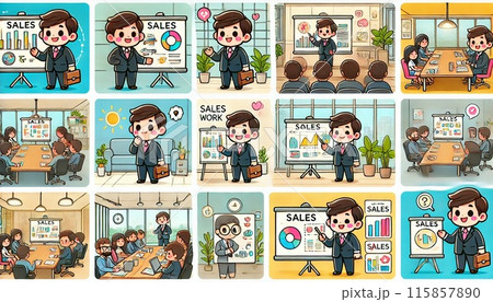 暑さ対策のために働く人のイラストセット 115857890