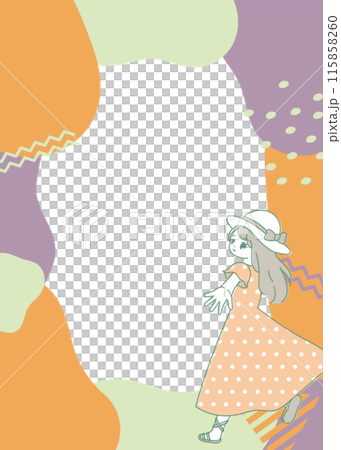 ポップでレトロな流体と女の子のフレーム　 115858260