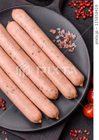 Vegan or vegetarian sausages made from meat substitutes Vegan or vegetarian sausages made from meat substitutes 115858419
