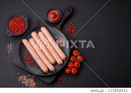 Vegan or vegetarian sausages made from meat substitutes Vegan or vegetarian sausages made from meat substitutes 115858431