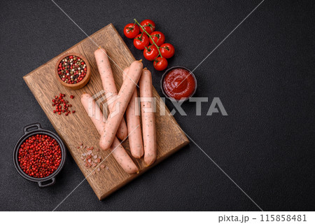 Vegan or vegetarian sausages made from meat substitutes Vegan or vegetarian sausages made from meat substitutes 115858481