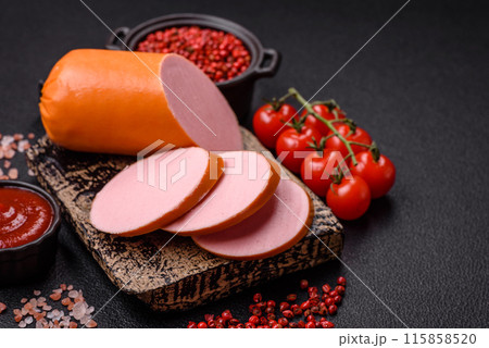 Boiled vegan or vegetarian sausage made from meat substitutes Boiled vegan or vegetarian sausage made from meat substitutes 115858520