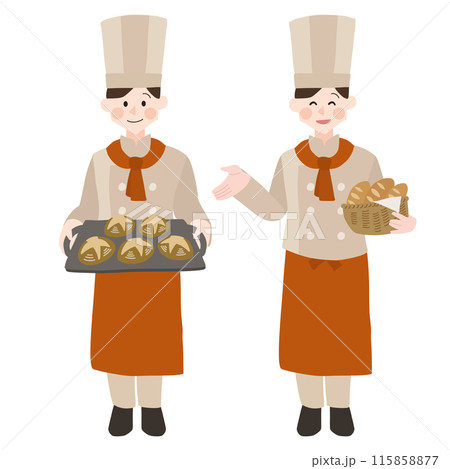 焼きたてパンを抱えたパン屋さん手描きベクターイラスト 115858877
