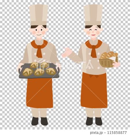 焼きたてパンを抱えたパン屋さん手描きベクターイラスト 115858877