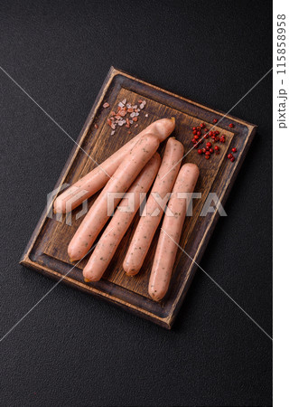 Vegan or vegetarian sausages made from meat substitutes 115858958