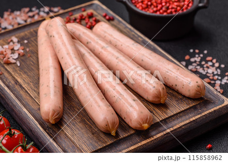 Vegan or vegetarian sausages made from meat substitutes Vegan or vegetarian sausages made from meat substitutes 115858962