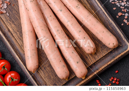 Vegan or vegetarian sausages made from meat substitutes Vegan or vegetarian sausages made from meat substitutes 115858963