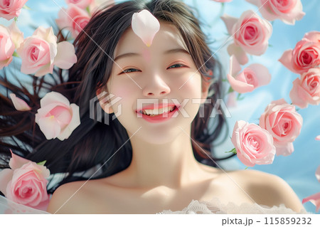 女性と薔薇のイメージ 115859232