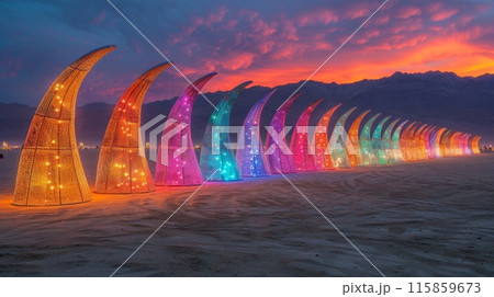 Burning Man Festival . glowing festival installations 115859673