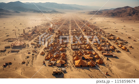 Burning Man Festival . Art installations: Large-scale and thought-provoking art installations dot the desert landscape, challenging perceptions and inviting exploration. 115859674