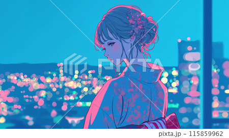 振り返る浴衣の女性 115859962