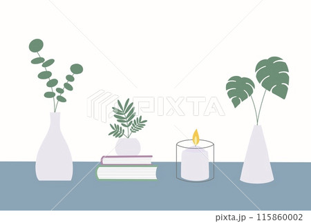 テーブルに並んだ観葉植物 115860002