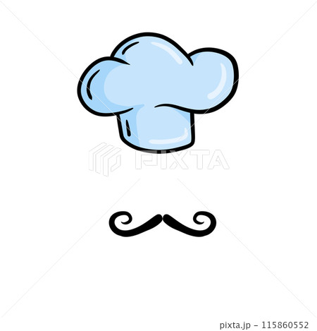 Chef cap. Cook sign. Cafe or french restaurant illustration. White uniform and hat. Bakery costume, cooking wear with moustache isolated on white. 115860552