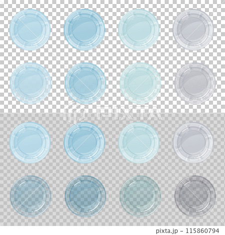 真上から見た水の入ったガラスのコップのイラスト素材セット 真上から見た水の入ったガラスのコップのイラスト素材セット 115860794