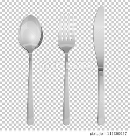 真上から見たスプーンとフォークとナイフのイラスト 真上から見たスプーンとフォークとナイフのイラスト 115860937