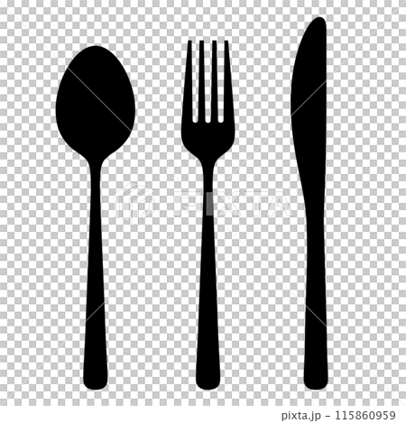 スプーンとフォークとナイフのイラスト_シルエット スプーンとフォークとナイフのイラスト_シルエット 115860959