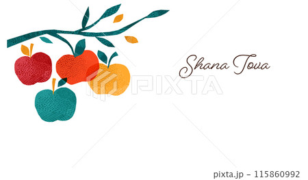 Rosh Hashanah, Rosh Hashana, Jewish New Year. Hand Drawn illustrations, vector design. Apples and Rosh Hashanah, Rosh Hashana, Jewish New Year. Hand Drawn illustrations, vector design. Apples and 115860992