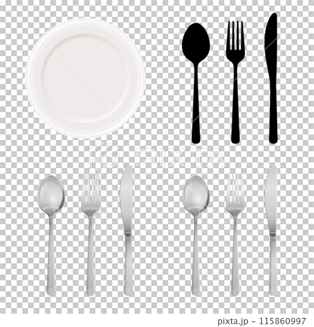 從正上方看的湯匙、叉子和刀的插圖材料集 115860997