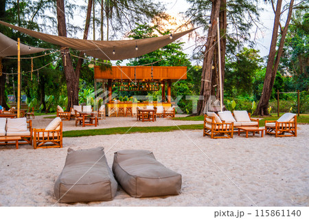 Sunset at the beach bar in Mai Khao Beach Resort in Phuket Thailand Sunset at the beach bar in Mai Khao Beach Resort in Phuket Thailand 115861140