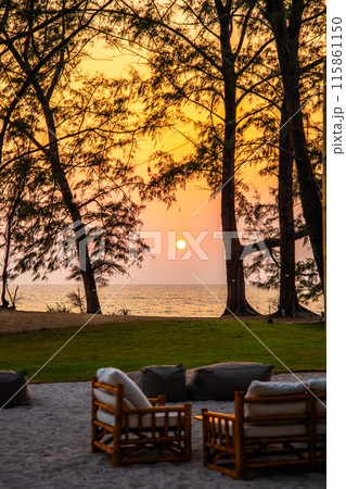 Sunset at the beach bar in Mai Khao Beach Resort in Phuket Thailand 115861150