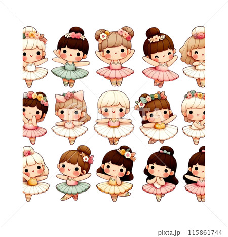 チュチュを着てかわいく踊る女の子いっぱい　漫画ラフ画　Generative AIイラスト 115861744
