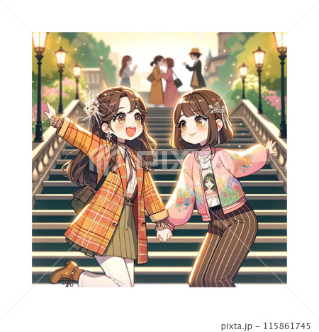 スポット巡りする女子　イラスト　Generative AI 115861745