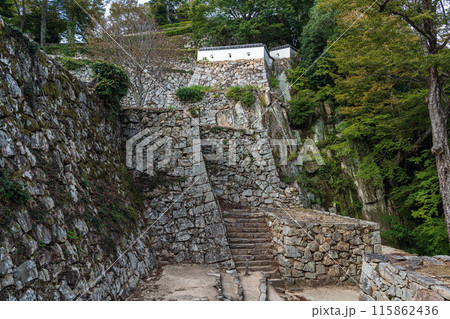 岡山 備中松山城 大手門跡と石垣 岡山 備中松山城 大手門跡と石垣 115862436